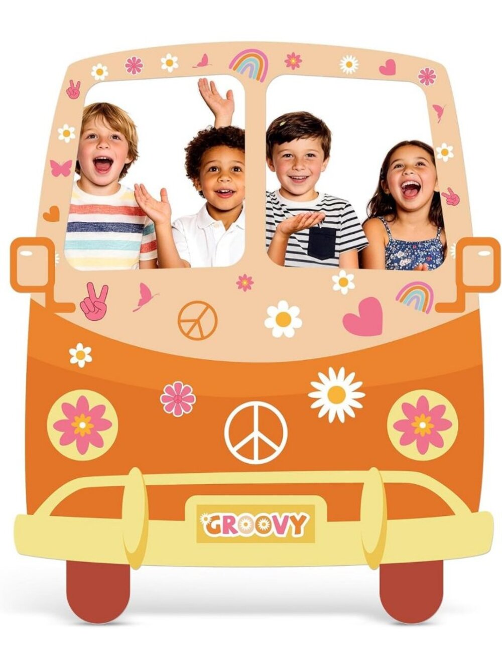 Groovy Hippie Bus Cardboard Cutout, 37.8"x44.9" Retro Party Decor, Fun Event
